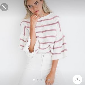 white and pink striped sweater